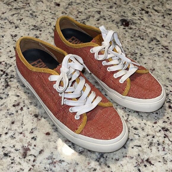Frye Gia Canvas Leather Low Lace Up Sneakers Rust Terracotta Women’s Size 6 - Picture 3 of 9